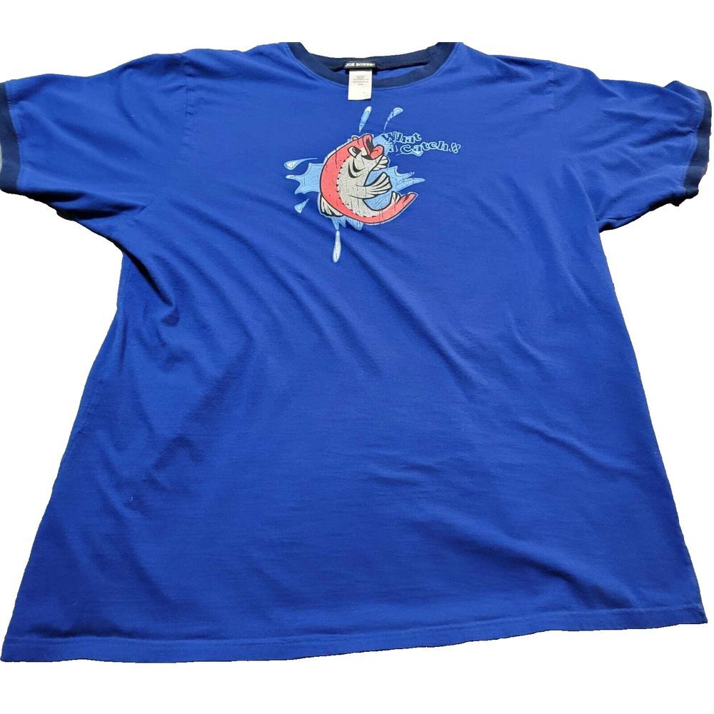 Joe Boxer Shirt XL Blue Athletic "What A Catch"‎ Fish Mens